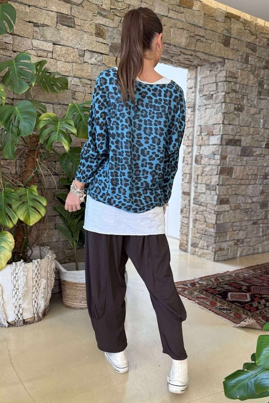 Made in Italy Knox Leopard Fine Knit & Vest Top Lagoon